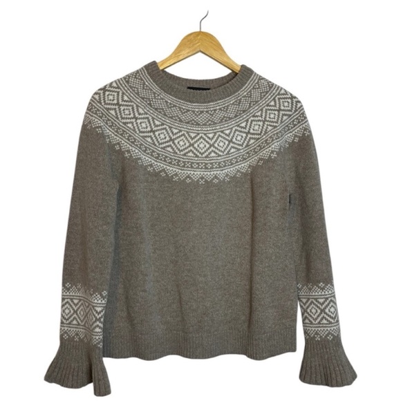 JCREW Merino Wool Fair Isle Bell Sleeve Tan Sweater Small - Picture 7 of 7